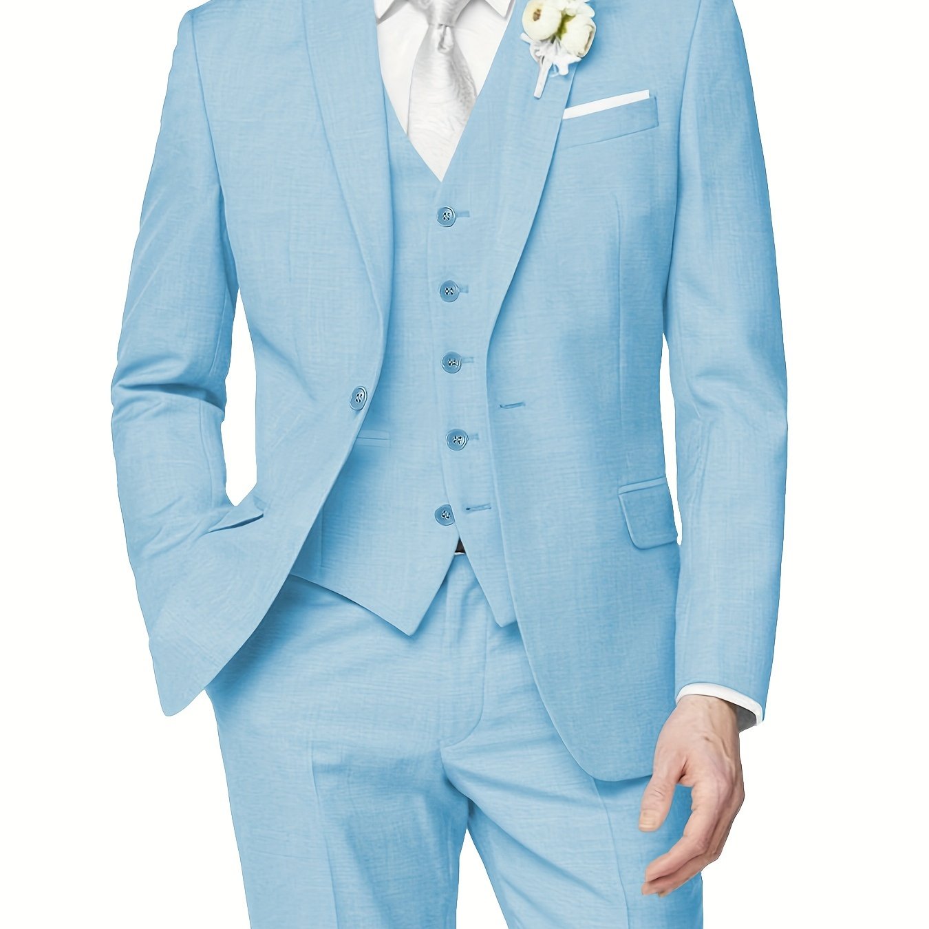 3-Piece Formal Suit Set - Classic One-Button Jacket, Single-Breasted Vest, and Fitted Pants for Business Dinners, Weddings, and Parties - High-Quality Fabric, Comfortable Fit, and Versatile Style