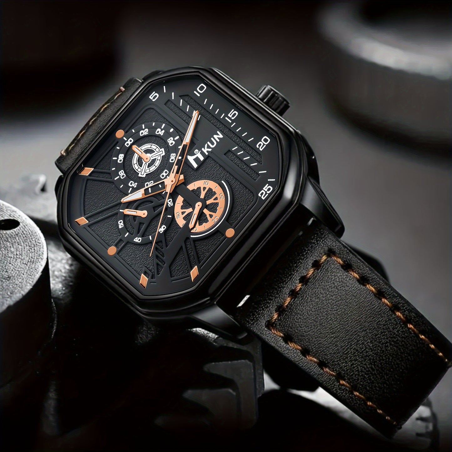 Men's Watch Gift Set Trio: Quartz Movement, Non-Waterproof Zinc Alloy Case with PU Leather Strap, Glasses & Eau de Parfum, Classic Minimalist Style Bundle - Ideal Birthday or Holiday Present for Him