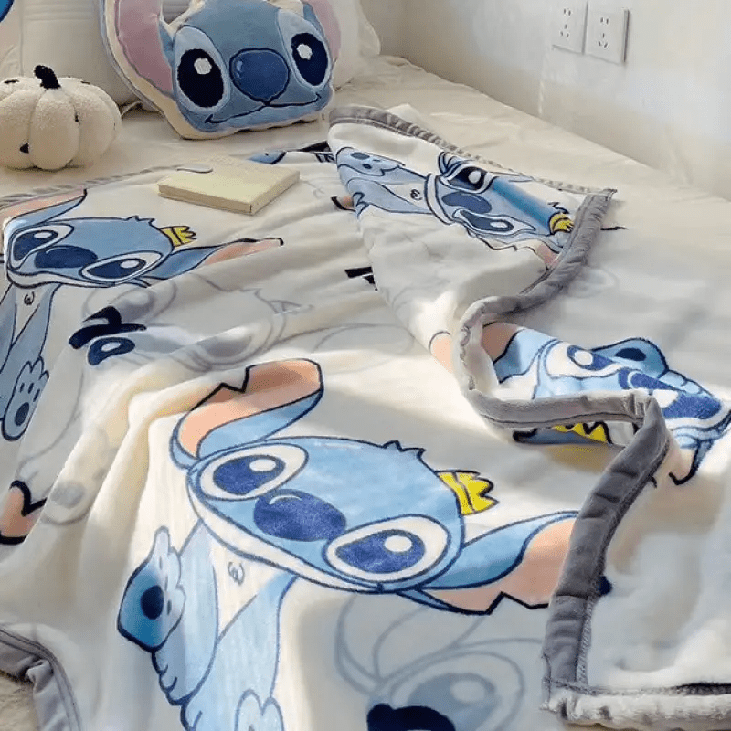 59.06inch x 78.74inch Stitch Reversible Plush Blanket - Soft Cartoon Napping Throw with Cute Blue Characters, Large Size Cozy Bed Sheet for Youngsters & Adults, Machine Washable Polyester Backing, Blanket