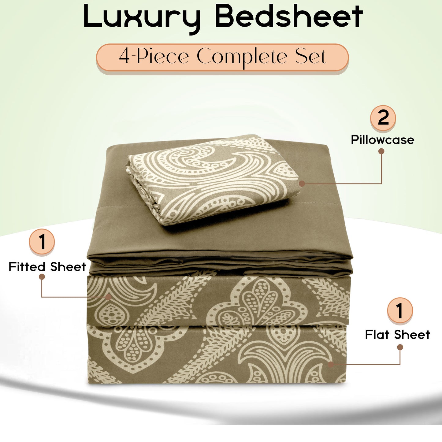 Lux Decor 6 Pieces Paisley Bed Sheet, Breathable Hotel Style Sheets, Microfiber Sheets Deep Pockets, Easy-Fit, Soft & Wrinkle Free Oeko-Tex Cooling Bed Sheets