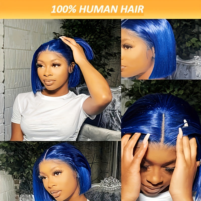 180% Density Dark Green Blue Bob Wig - Human Hair with 13x4 Lace Front - Realistic & Vibrant - Straight Style for Women