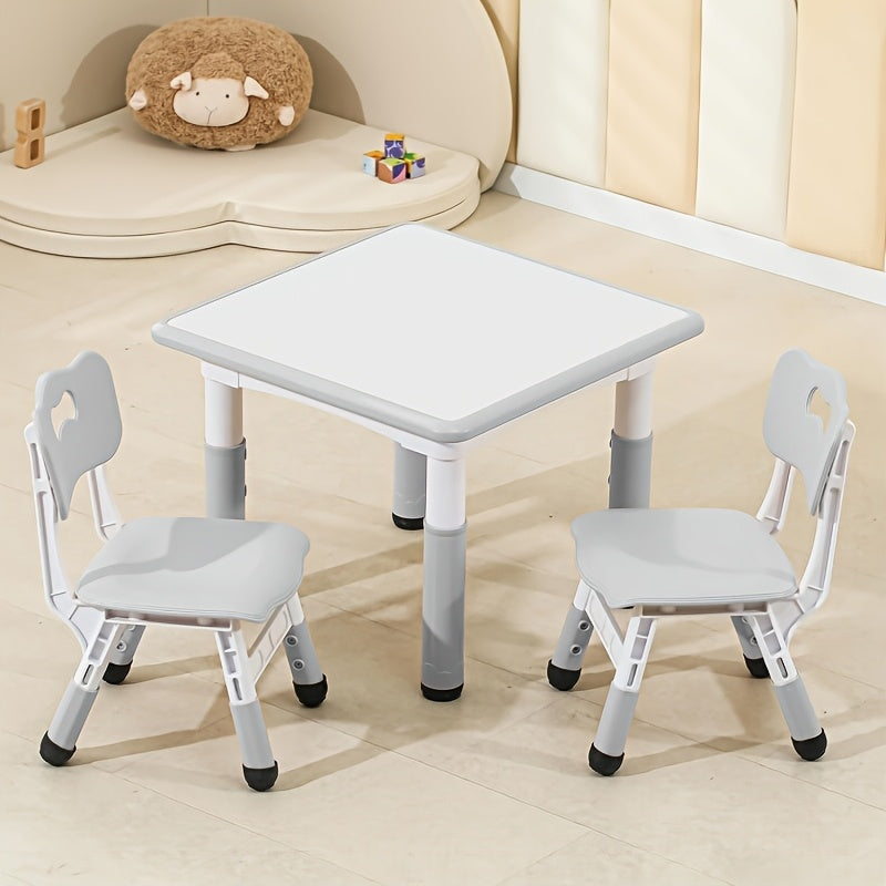 Height-Adjustable Table and Chair Set with 2 Chairs, Graffiti-Friendly Surface, Plastic, Multi-Color, Ideal for -8 Years - Interactive Play and Learning Furniture for Classroom, Daycare, or Home Use