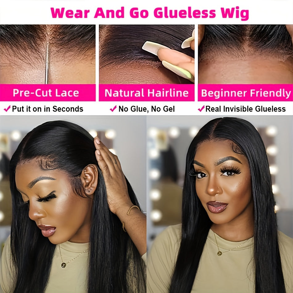 Straight Lace Closure Wig Human Hair Wigs For Women Glueless Wigs Ready To Wear Human Hair Wig 5x5 Transparent Lace Pre Cut Pre Plucked 34 Inch 180%