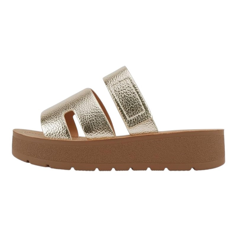 Women Open Round Toe Double Strap Slide On Sandal