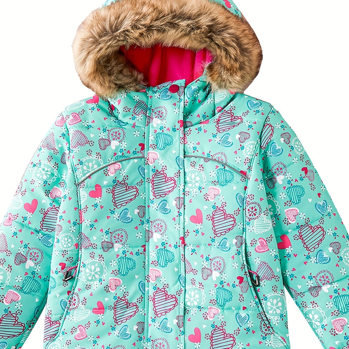 Kids' Waterproof and Warm Snowflake Ski Jacket - Insulated Hooded Winter Coat with Adjustable cuffs, Hem and Waistband - Ideal for Girls' Winter Outdoor Activities
