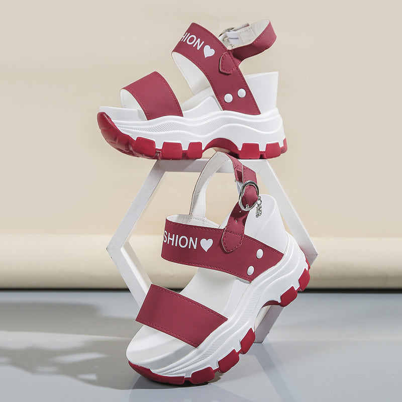 Casual Elegance Open-Toe Wedge Sandals, Solid Color with Strappy Back & Metal Buckle, Comfortable Platform Heel Fashion Footwear for Women