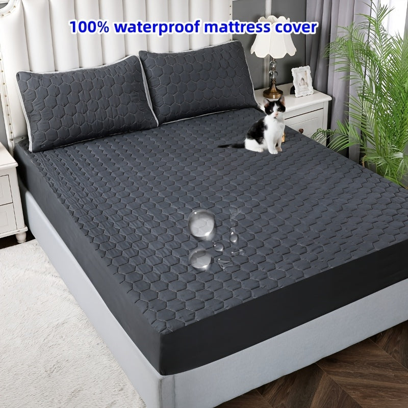 1pc Deluxe Waterproof Three-Layer Thickened Fitted Bed Sheet - Breathable, Non-Slip, Reversible, Machine Washable, All-Season Mattress Protector - Perfect for Hotel Guest Room, Dorm, Deep Pocket Mattress, Eid al-Adha Gift Ide