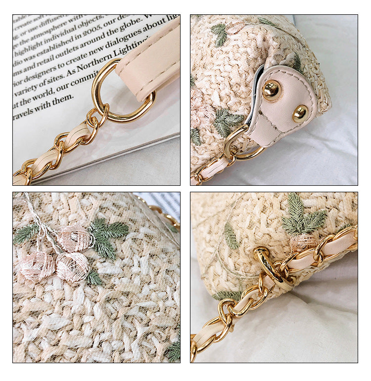 Lace embroidery straw woven square bag