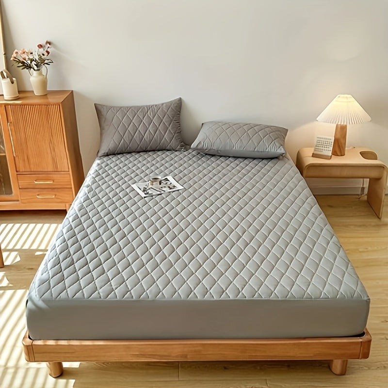1pc Waterproof Mattress Cover, Soft and Comfortable Thick Bed Sheet, Breathable Dust-proof Urine-proof Quilted Mattress Protector, Suitable for Bedroom, Guest Room, White/Dark Blue/Dark Green/Gray