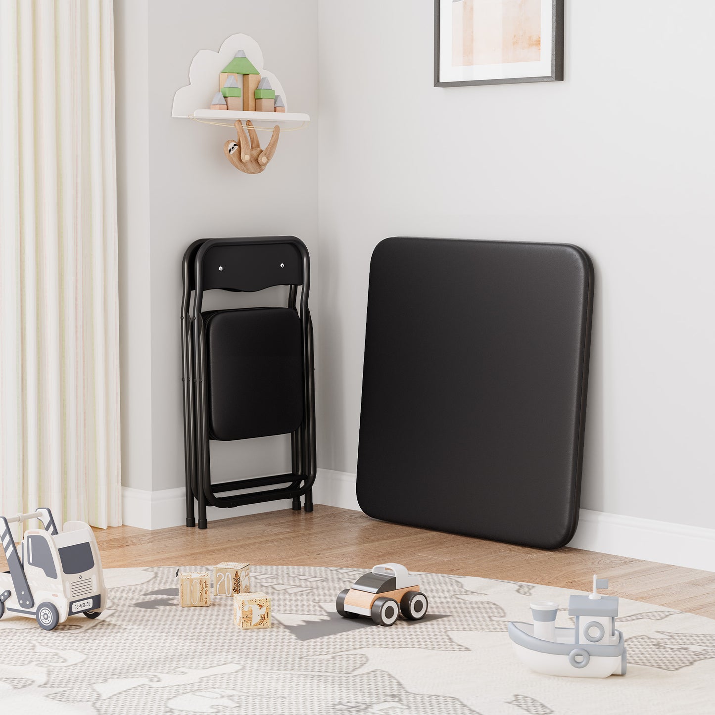 Folding Table and Set, Table and Chair with PU Soft Cushion for Eating, Reading and Playing