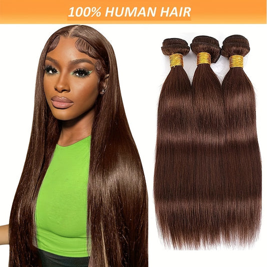 Brown Bunches Of Human Hair, Light Brown Straight Hair Bunches, 3 Brazilian Straight Hair Bunches, 100% Human Hair, Women'S Hair Extension