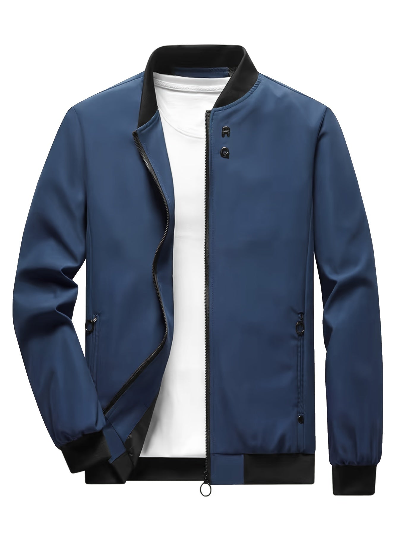 Windproof Slim Fit Long-sleeved Jacket - Casual Stand Collar Zippered Top - Suitable For Spring And Autumn