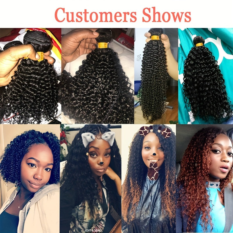 Kinky Curly Human Hair Bundles - Thick Curly Weaves, Virgin Hair Bundles for Full Head Coverage in Natural Black Color (Can be Dyeable), 3 Bundles Totaling 300g±10g