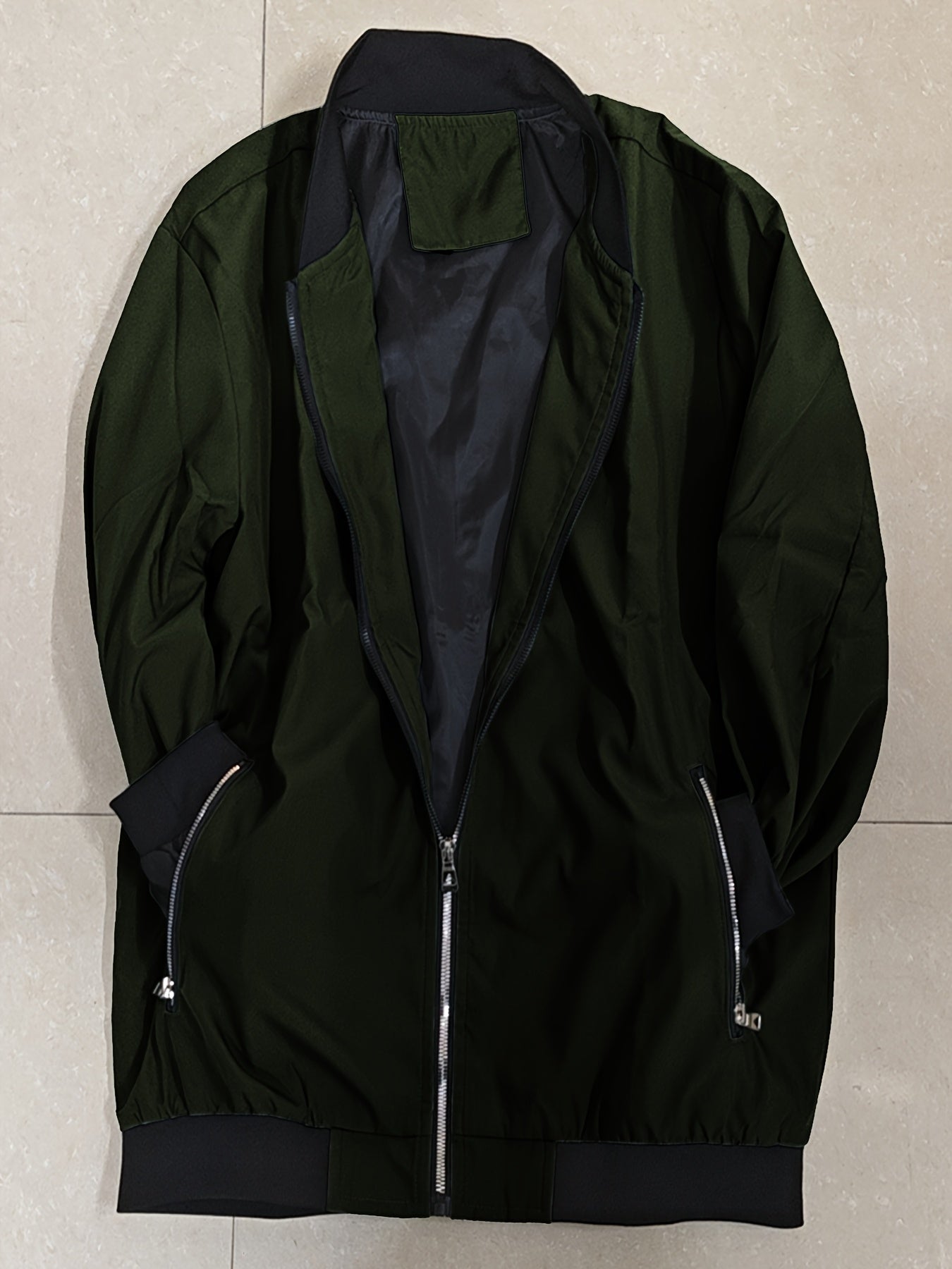 Windproof Slim Fit Long-sleeved Jacket - Casual Stand Collar Zippered Top - Suitable For Spring And Autumn