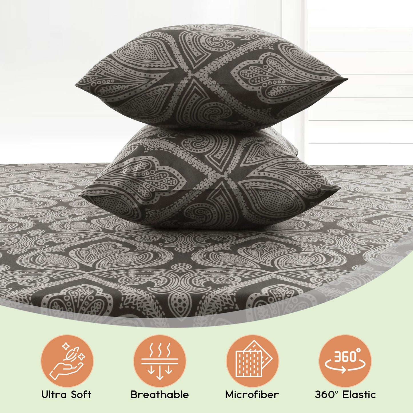 Lux Decor 6 Pieces Paisley Bed Sheet, Breathable Hotel Style Sheets, Microfiber Sheets Deep Pockets, Easy-Fit, Soft & Wrinkle Free Oeko-Tex Cooling Bed Sheets