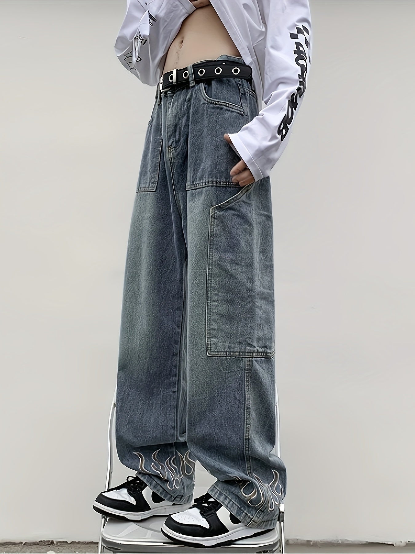 Y2k Baggy Jeans For Men, Hip Hop Grunge Demin Pants Wide Leg Loose Joggers Star Graphic Jeans