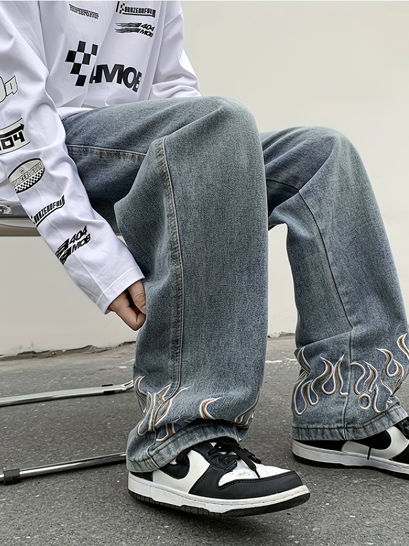 Y2k Baggy Jeans For Men, Hip Hop Grunge Demin Pants Wide Leg Loose Joggers Star Graphic Jeans
