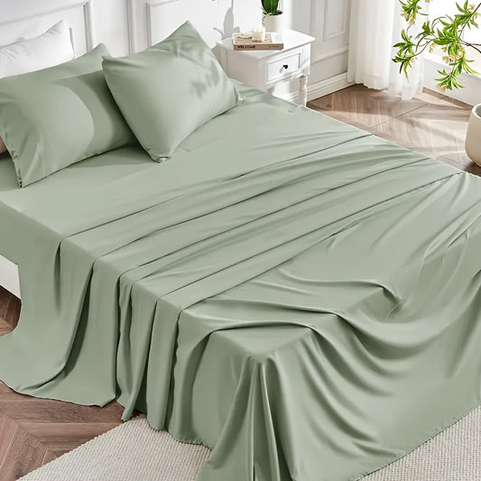 4pcs 2000TC Cooling Bamboo Bed Sheet Set Summer Chill Collection - 16" Deep Pocket - Silky Soft Luxury Bedding W/ Flat Sheet, Fitted Sheet & Pillowcases (Beat The Hea Stay Cool All Night)