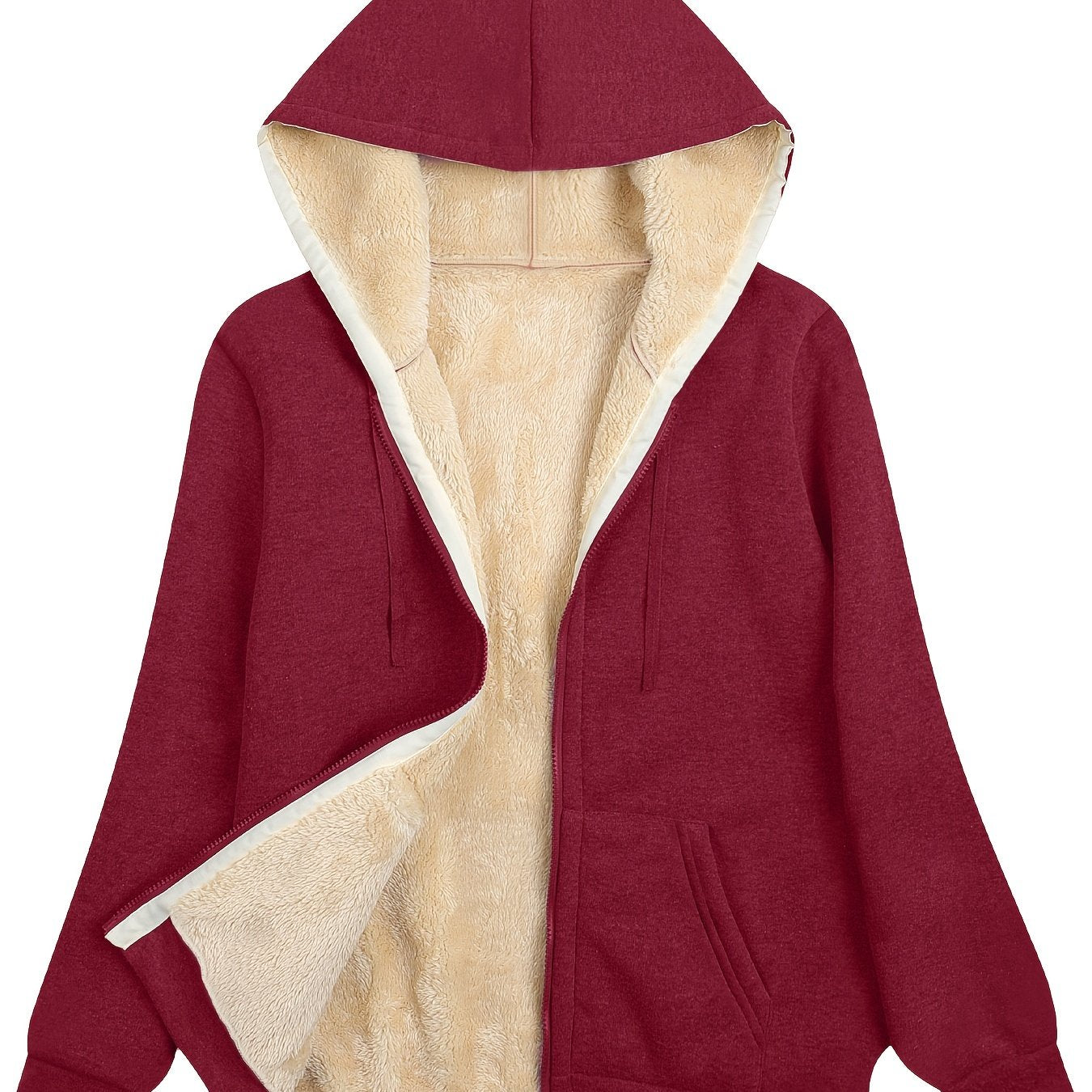 Cozy Fuzzy Hooded Jacket for Women - Zip Up, Drawstring Long Sleeve, Solid Color Outerwear - Stylish, Versatile & Warm, Perfect for All Seasons - Premium Quality Fashion Clothing