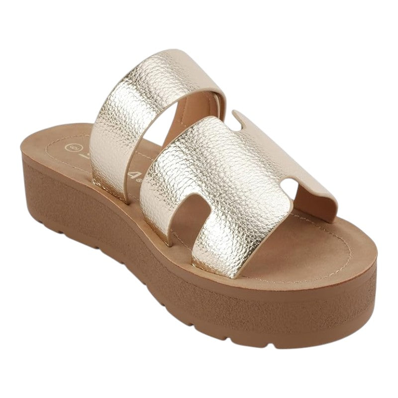 Women Open Round Toe Double Strap Slide On Sandal