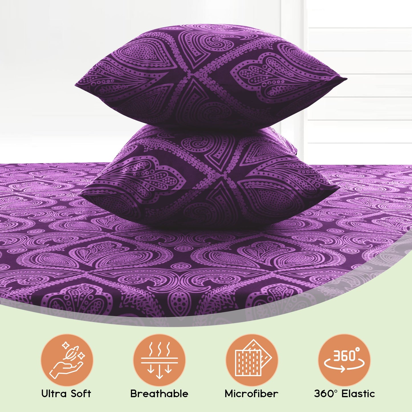 Lux Decor 6 Pieces Paisley Bed Sheet, Breathable Hotel Style Sheets, Microfiber Sheets Deep Pockets, Easy-Fit, Soft & Wrinkle Free Oeko-Tex Cooling Bed Sheets