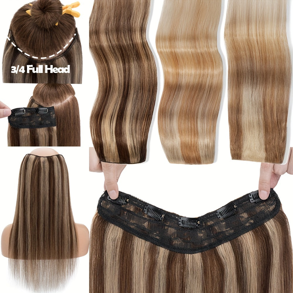100% Human Hair V-Shap Clip In 100% Remy Human Hair Extensions One Piece 5 Clips Half Full Head 12in-22in Any Colors Hair Clips Hair Accessories
