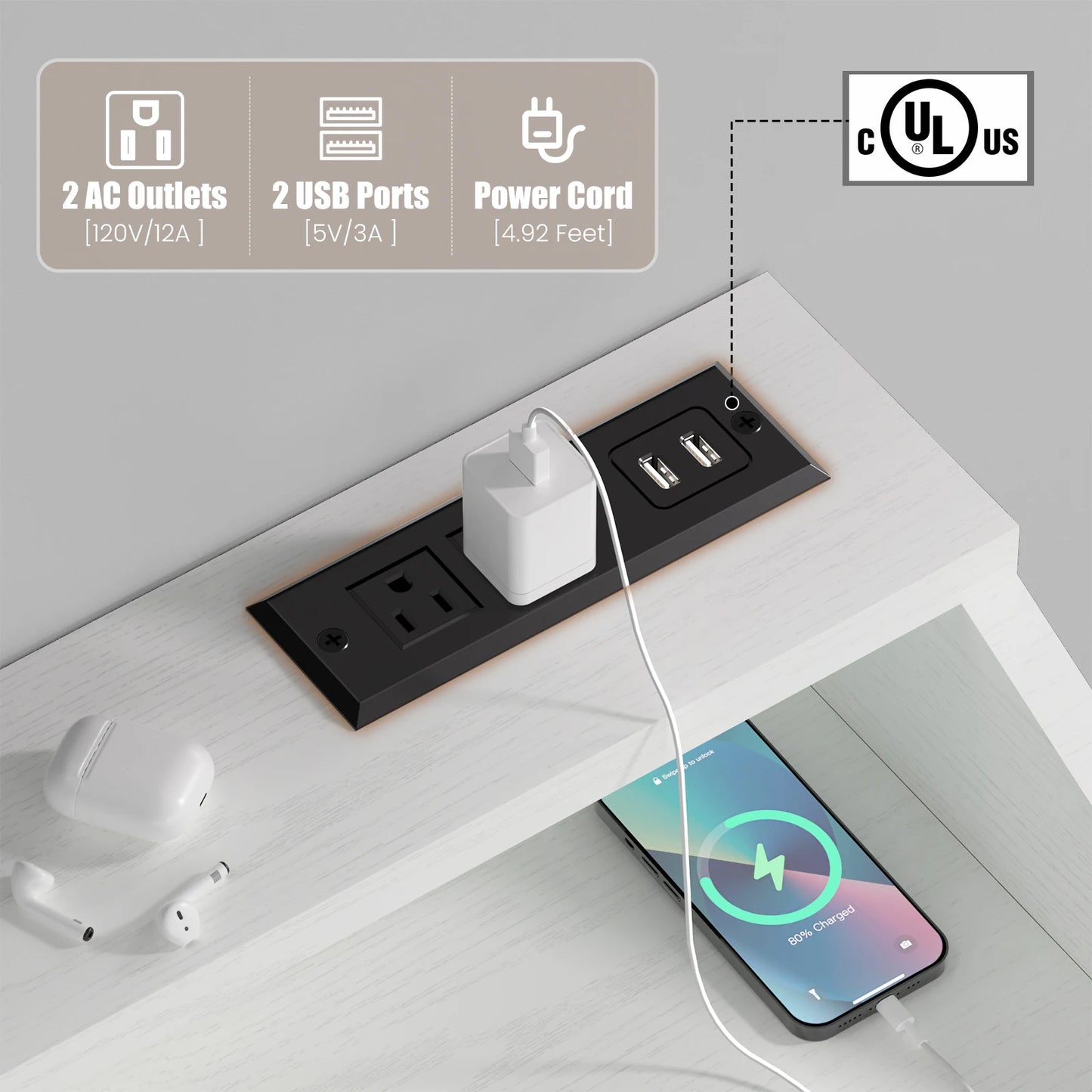 Dresser for Bedroom, 9 Drawers Dresser with LED Lights & Charging Station-White