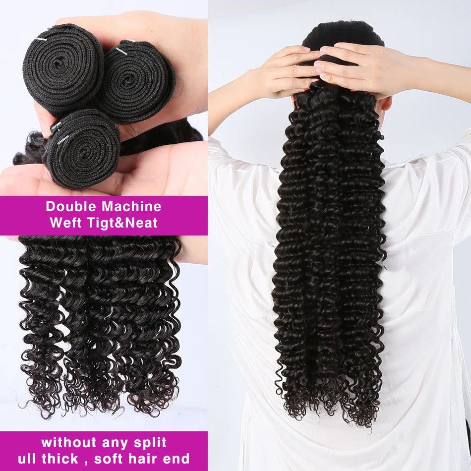 30 40 Inch Deep Wave 16A Curly 100% Human Hair Bundles Brazilian 3 4 Bundles Hair Wig Weave Hair Extensions Virgin Hair Raw Wigs