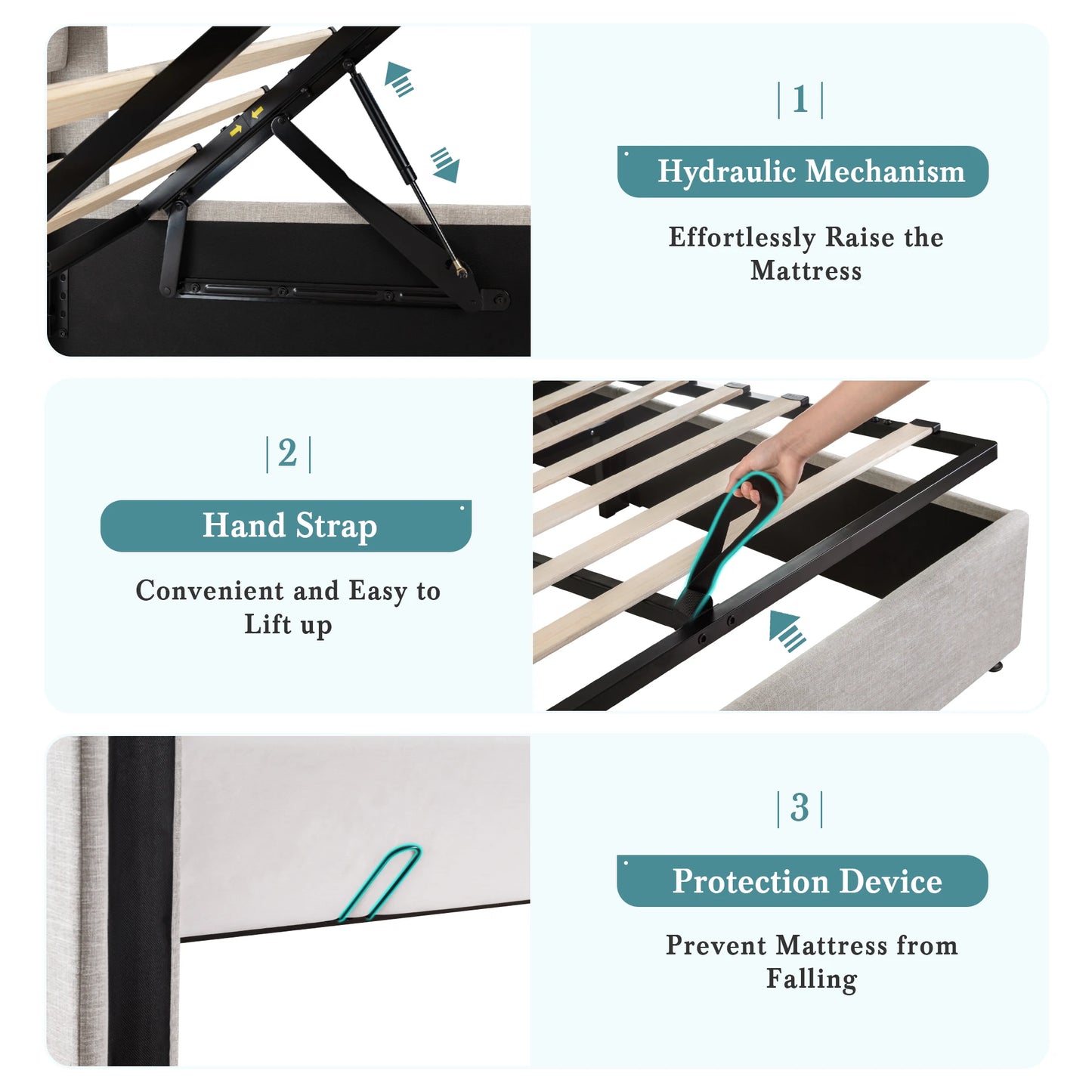 HOOMIC Lift Up Storage Bed with Wingback Headboard/Heavy-Duty Hydraulic Bed/Large Underneath Storage Allewie