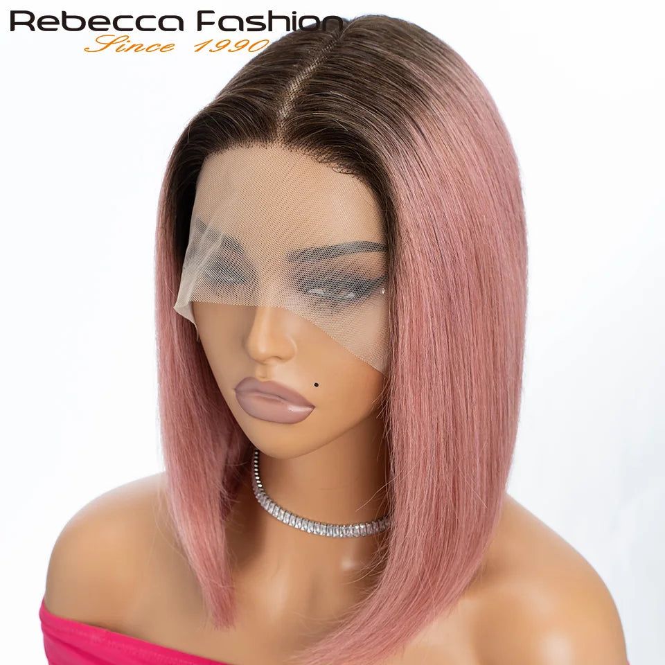 Colored Ombre Pink Bob T Part Lace Wigs Straight Human Hair Lace Front Wigs Pre Plucked Blonde Straight Lace Front Wigs
