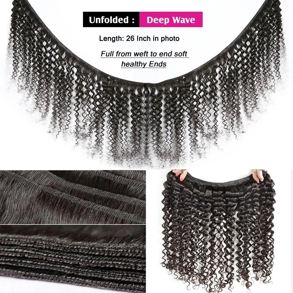 30 40 Inch Deep Wave 16A Curly 100% Human Hair Bundles Brazilian 3 4 Bundles Hair Wig Weave Hair Extensions Virgin Hair Raw Wigs