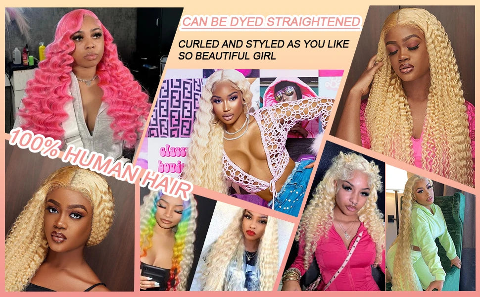 613 Blonde HD Lace Frontal Wig 13x4 13×6 Deep Wave Lace Front Human Hair Wig Colored Curly Wigs Water Wave Wigs For Women 