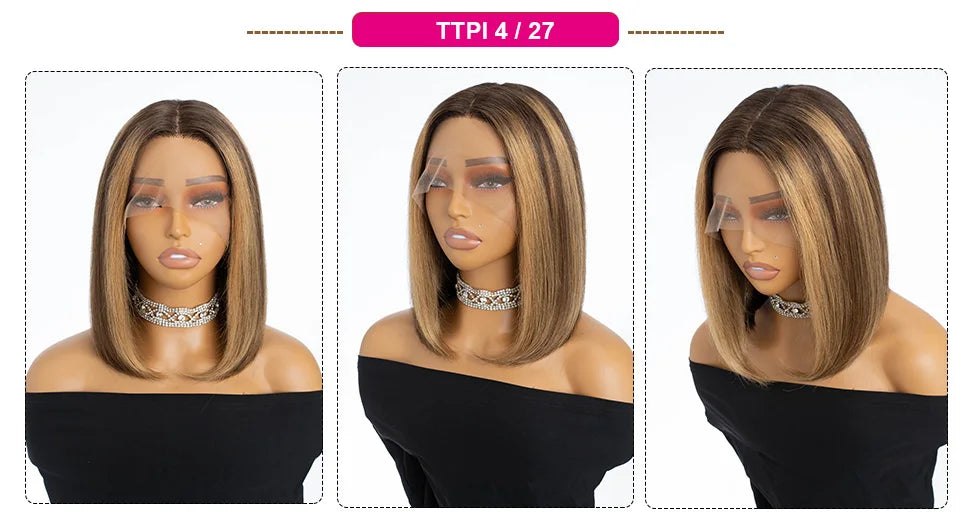 Colored Ombre Pink Bob T Part Lace Wigs Straight Human Hair Lace Front Wigs Pre Plucked Blonde Straight Lace Front Wigs