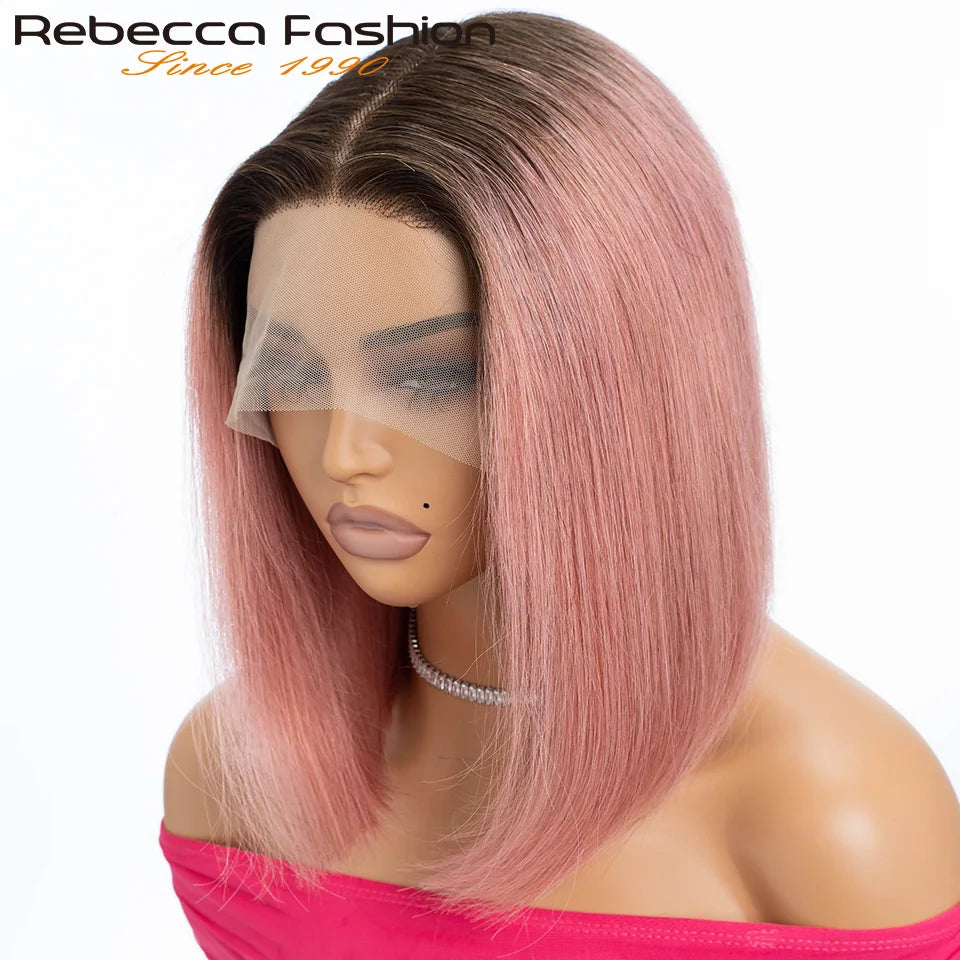 Colored Ombre Pink Bob T Part Lace Wigs Straight Human Hair Lace Front Wigs Pre Plucked Blonde Straight Lace Front Wigs