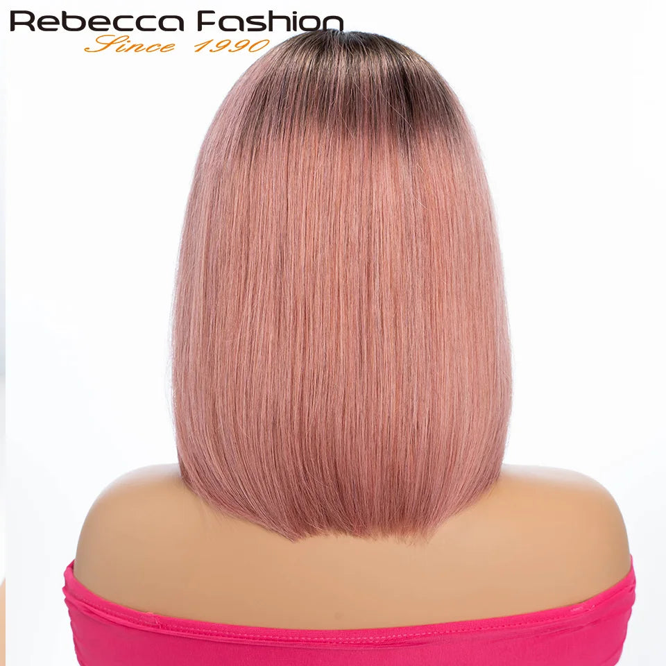 Colored Ombre Pink Bob T Part Lace Wigs Straight Human Hair Lace Front Wigs Pre Plucked Blonde Straight Lace Front Wigs