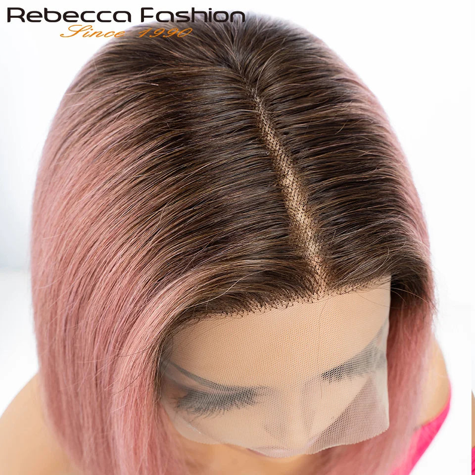 Colored Ombre Pink Bob T Part Lace Wigs Straight Human Hair Lace Front Wigs Pre Plucked Blonde Straight Lace Front Wigs