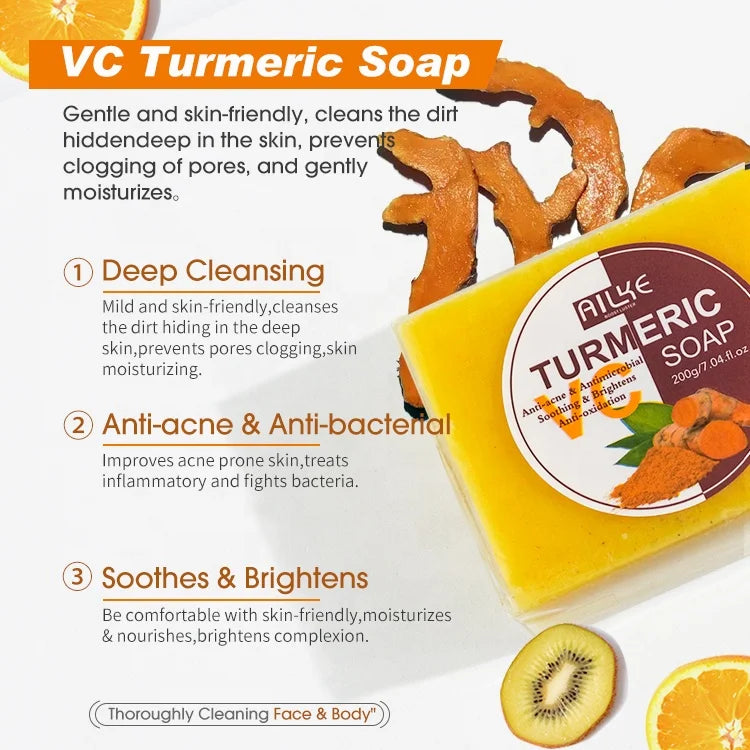 Custom Natural Organic Handmade Soap for Body Whitening Soap Bar AILKE Wholesale Hand Made Turmeric Tumeric Soap