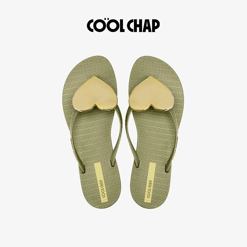 PVC Summer Slipper Flip Flops Beach Sandal Open Fashionable Heart Design Soft Flexible Anti-Slip Breathable Light Weight