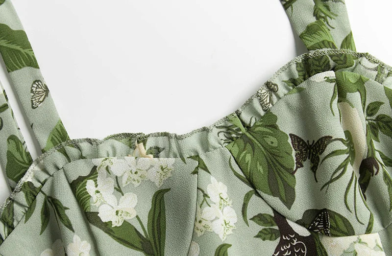 Dresses For Women 2021 Party Elegant Ruffle Hem Beach Summer Dress Sweetheart Neck Tie Strap Tropical Print Chiffon Midi Dress