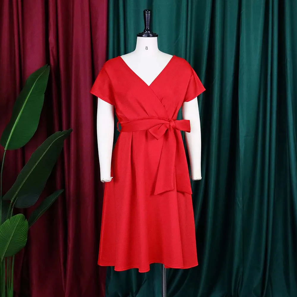 D207 Latest Design Bow Bandage Elegant Casual Dresses Ladies Office Dress Women Formal Work High Waist A-Line Evening Dresses