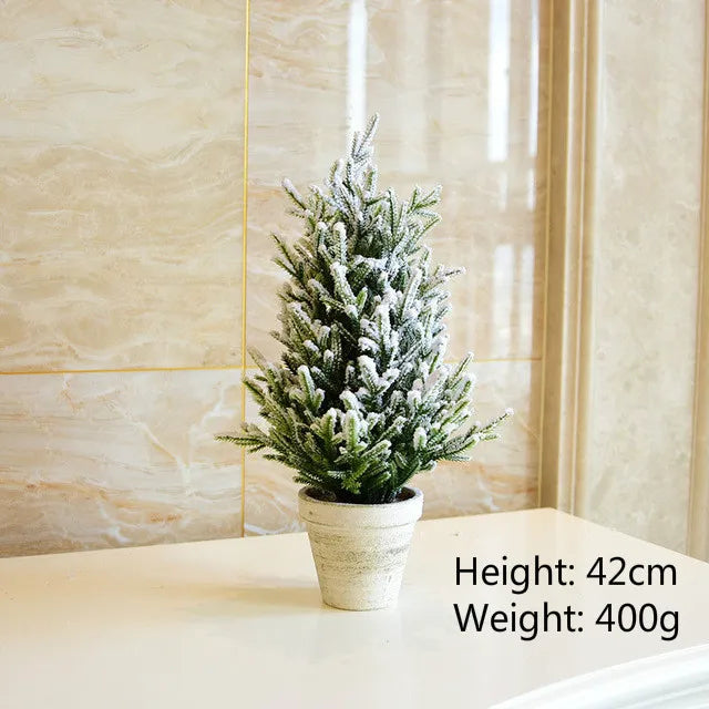 Christmas Tree Mini Pine Tree With Wood Base DIY Home Table Top Decor Christmas Artificial Frosted Sisal Small Trees Party Decor