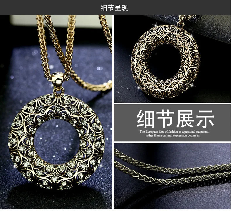 New Arrival Long Necklaces for Women 2024 Fashion Vintage Round Choker Collier Femme Statement Necklaces & Pendants Accessories