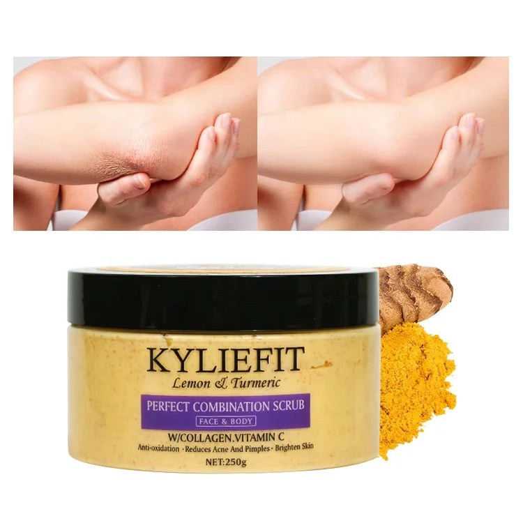 Kyliefit Tumeric Vc Brightening Face Papaya Exfoliating Private Label Whipped Body Bath Whitening Body Scrub for Acne