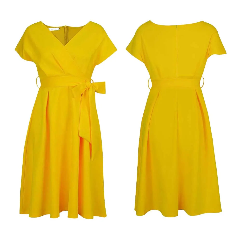 D207 Latest Design Bow Bandage Elegant Casual Dresses Ladies Office Dress Women Formal Work High Waist A-Line Evening Dresses