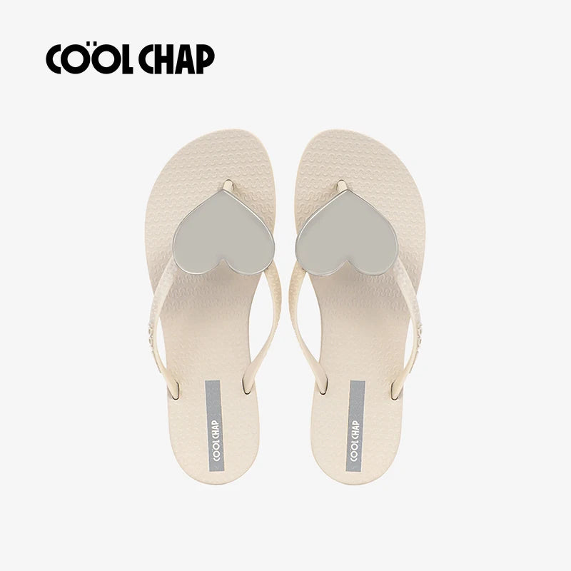 PVC Summer Slipper Flip Flops Beach Sandal Open Fashionable Heart Design Soft Flexible Anti-Slip Breathable Light Weight