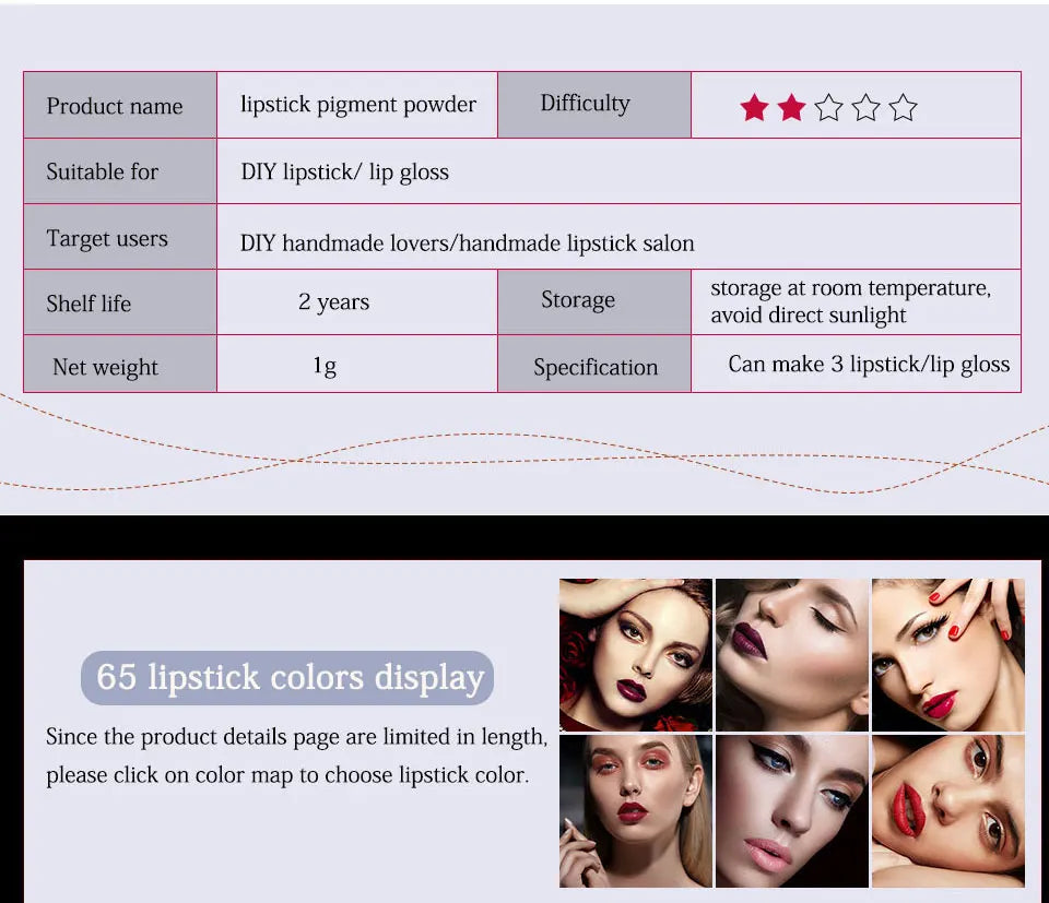 65 Colors Mica Powder For Lip Gloss DIY Lipstick Pigment Powder for Epoxy Resin Soap Making Slime Homemade Lipgloss Supplies