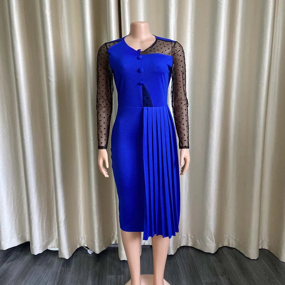 D249 New Arrival Fashion Mesh Splicing Slim Warp Hip Split Career Dresses Ladies Formal Dresses Women Office Dress