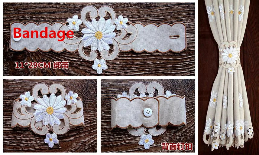 British Half-curtain Sunflower Embroidered Window Valance Hollow Hem Light Shading Blackout Curtain for Kitchen Cabinet Door