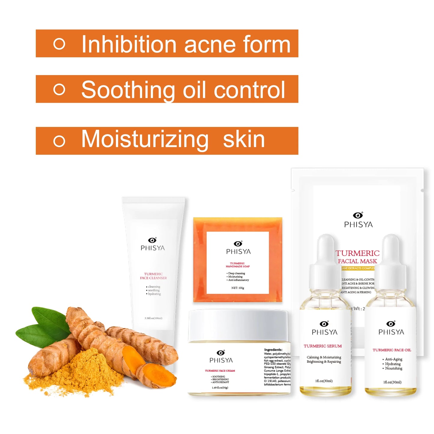 Private Label Tumeric Skin Care Products Anti Aging Anti Acne Moisturizing Facial Set Vitamin C Tumeric Skin Care Set