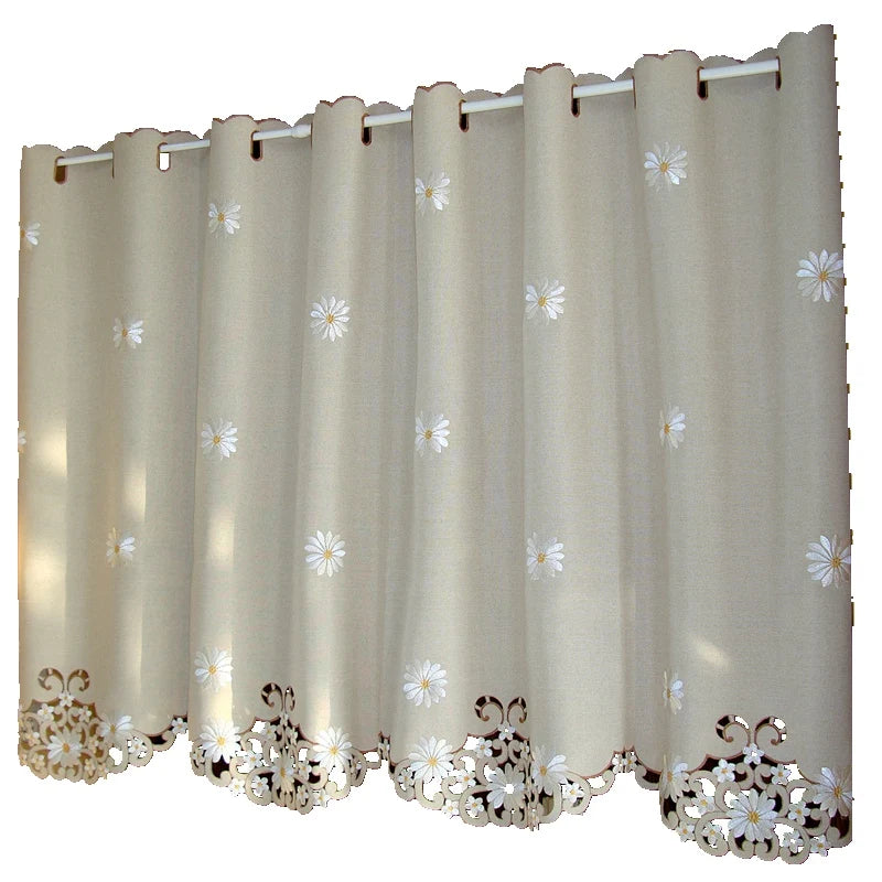 British Half-curtain Sunflower Embroidered Window Valance Hollow Hem Light Shading Blackout Curtain for Kitchen Cabinet Door